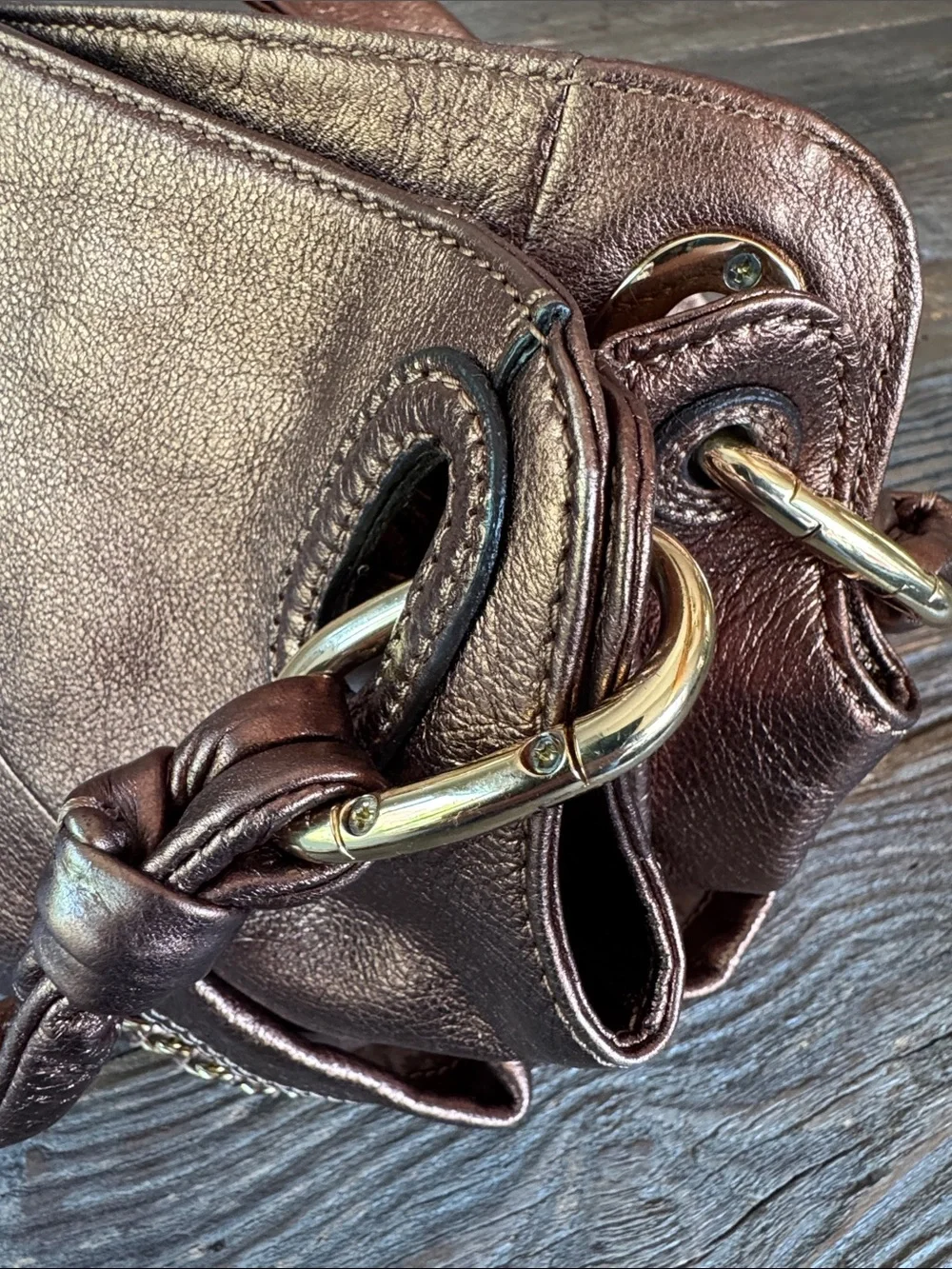 B Makowski Alice copper bronze pebbled leather, gold tone hardware hobo  bag EUC